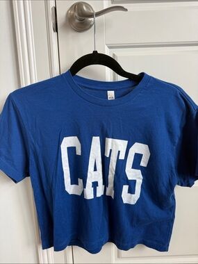Blue 'CATS' Crewneck Pet Tee - White Lettering